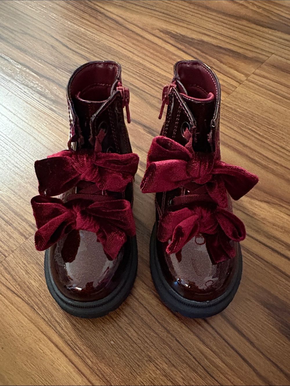 Cat & Jack Shiny Burgundy Glitter Boots with Velvet Bows Sz 7